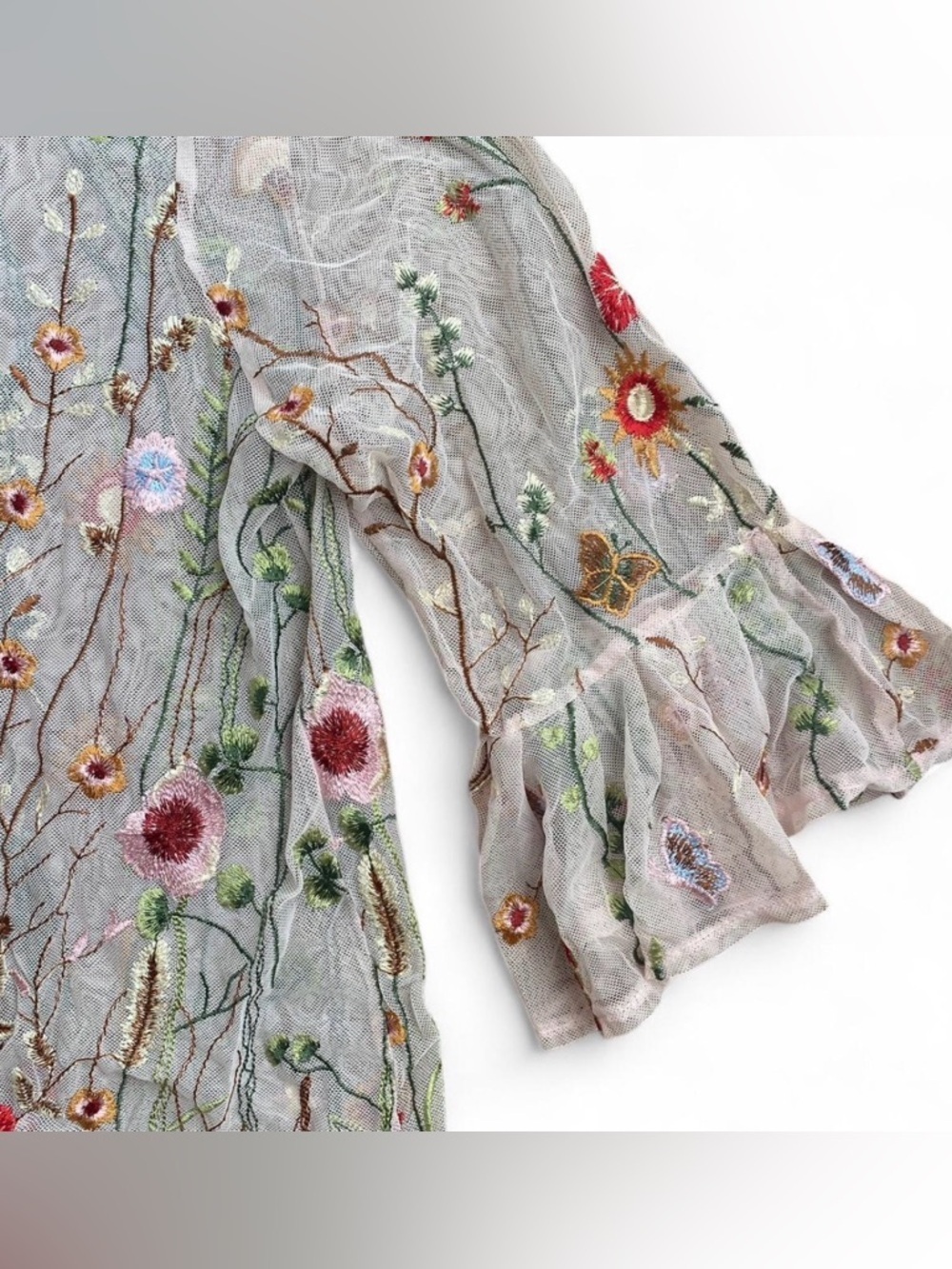 Cynthia Rowley sheer floral embroidered mesh top Cottage/fairy Style Size Large - Picture 4 of 5